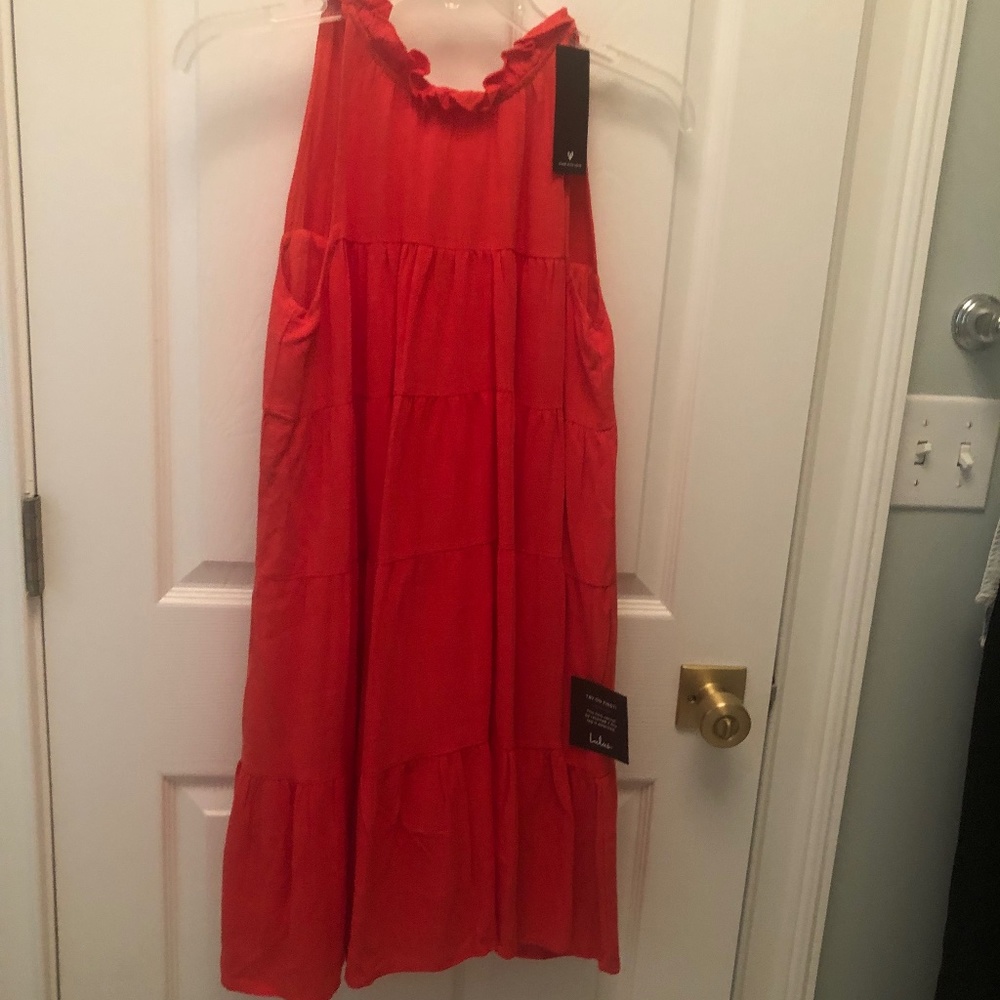 Lulus orange/red sleeveless swing dress with big bow in back